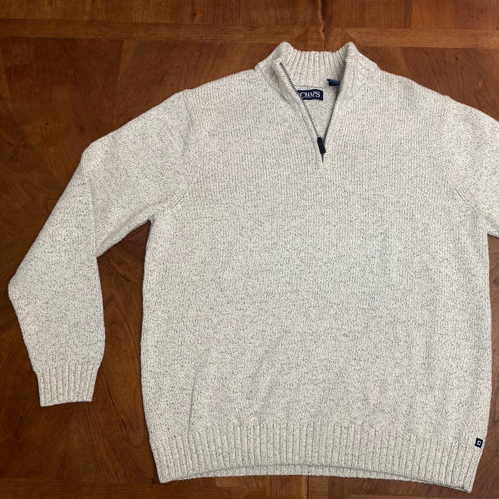 Chaps 1/4 Zip Pullover Sweater Men's Large Off White or Cream Long Sleeve